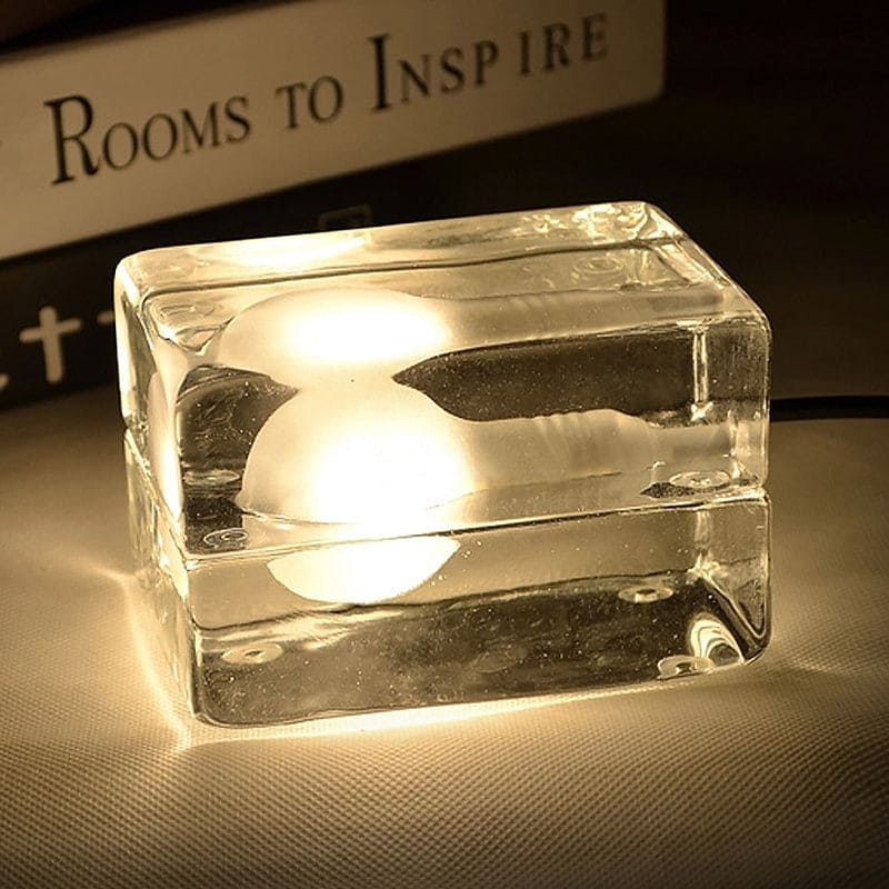 Glass cube table lamp