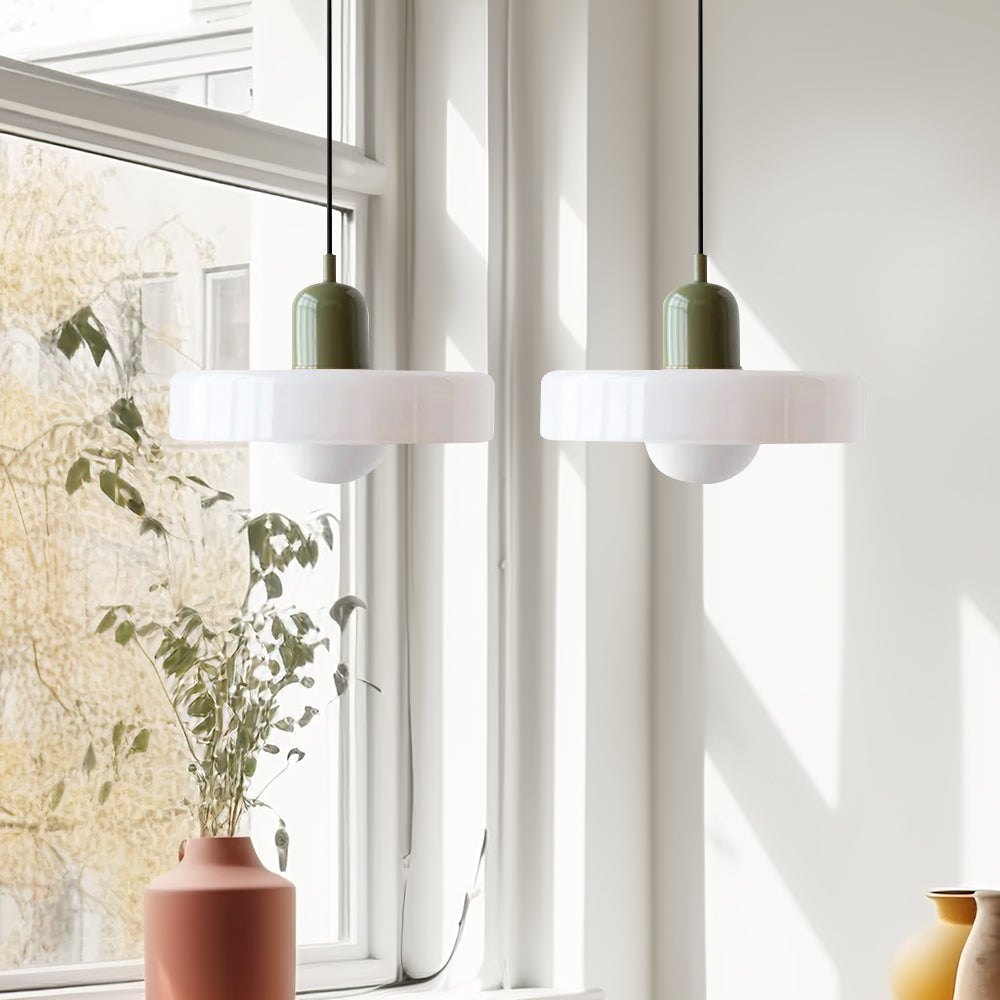 Bauhaus Hängeleuchte aus Buntglas-Aster Selection