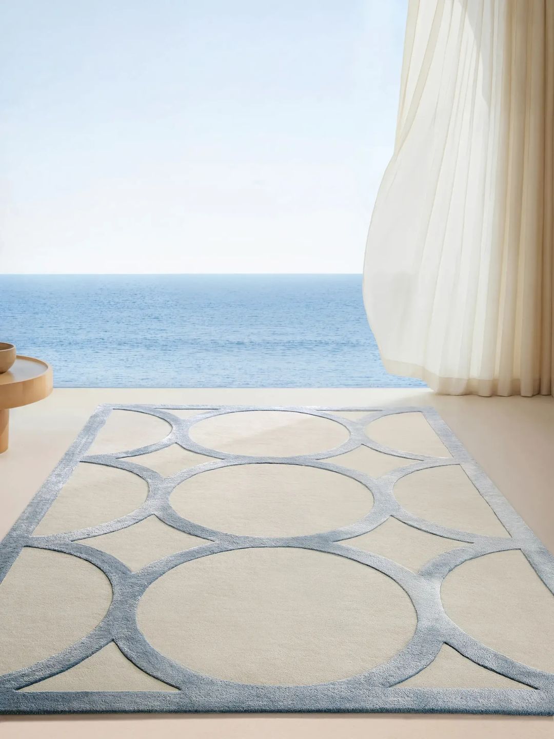 Moderner Wollteppich creme abstrakt hochwertiger Wohnzimmer Teppich Design