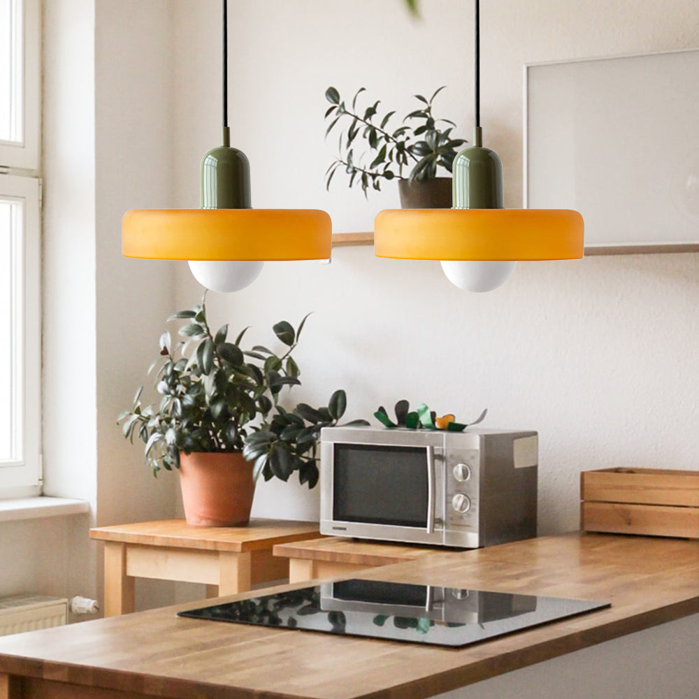 Bauhaus Hängeleuchte aus Buntglas-Aster Selection