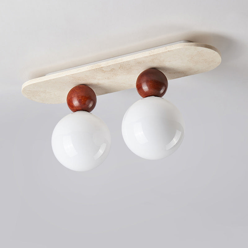 Deckenleuchte mit Travertin & Glas