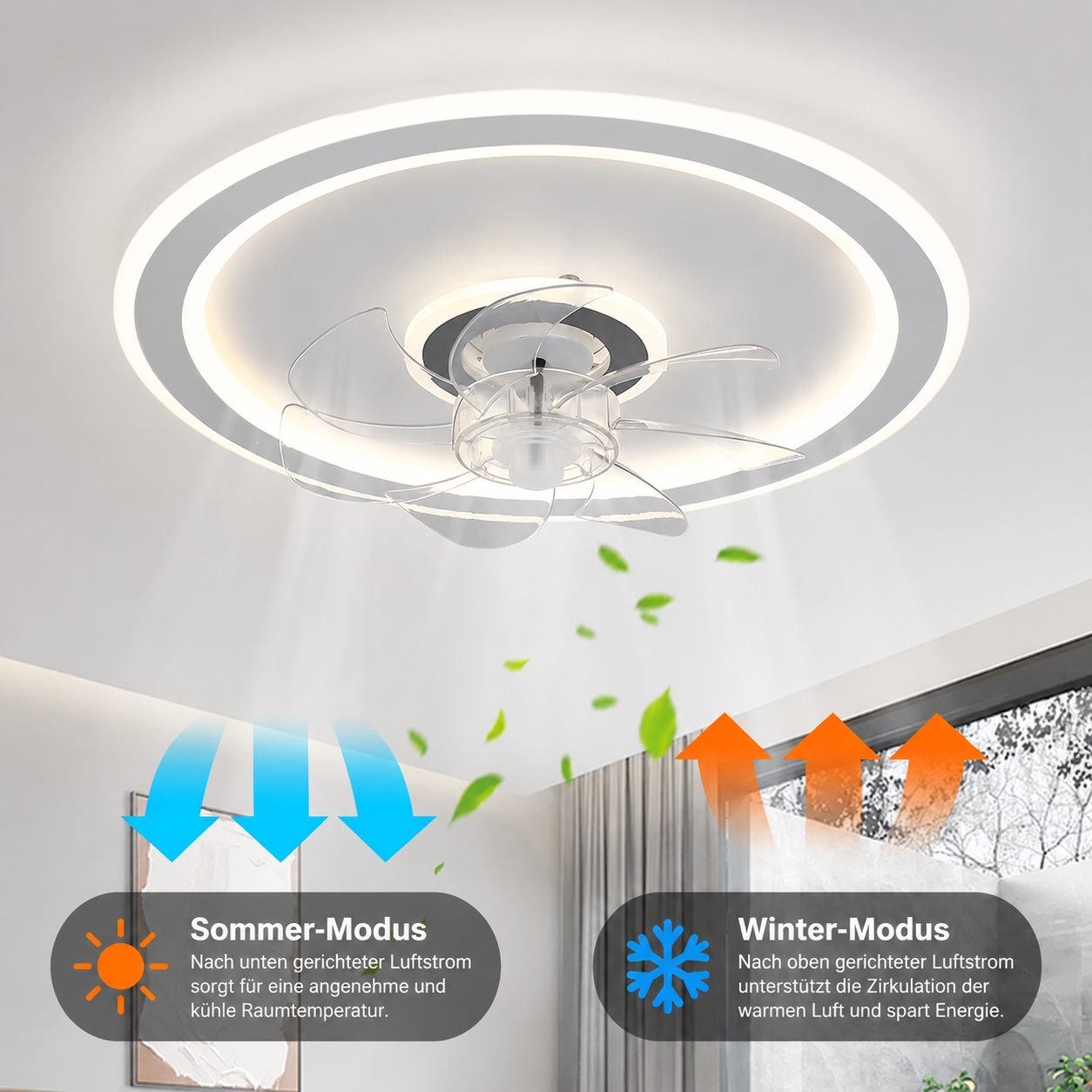 Wendbarer Deckenventilator mit LED-Beleuchtung
