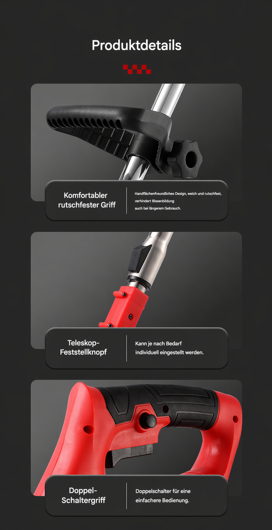 Kabelloser Akku-rasentrimmer MIT Teleskopschaft