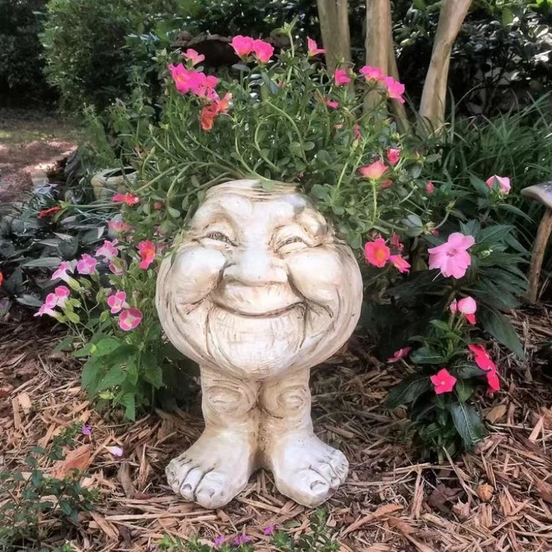 Humorvoller Gesichts-Blumentopf aus robustem Harz