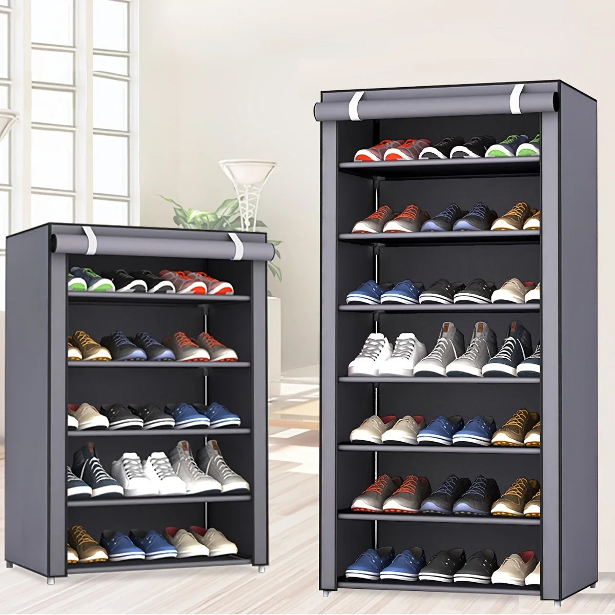 Moderner Schuhschrank mit Fächern und Rolltür