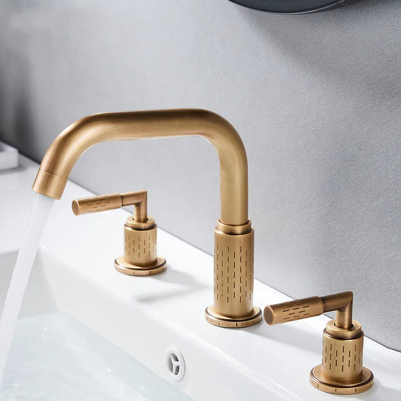 Moderner, weit verbreiteter Waschtischhahn aus Messing mit zwei Griffen