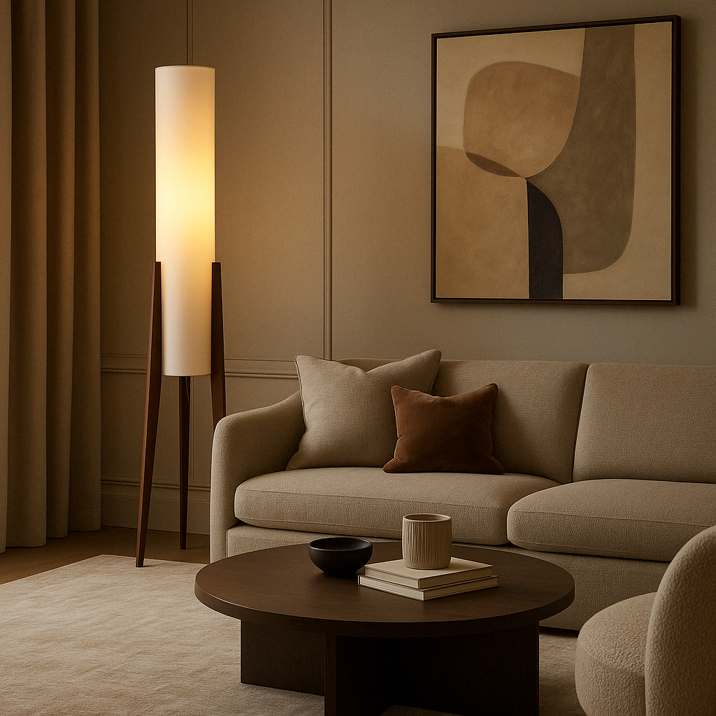 Talmoora Mid-Century Walnuss Stehleuchte für Wohnzimmer