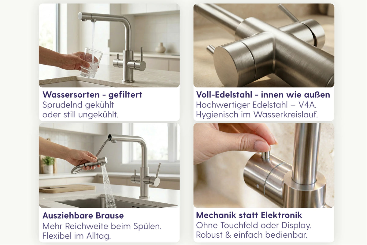 Brisvola Minimalistische Edelstahl gebürstet Sprudelwasserhahn