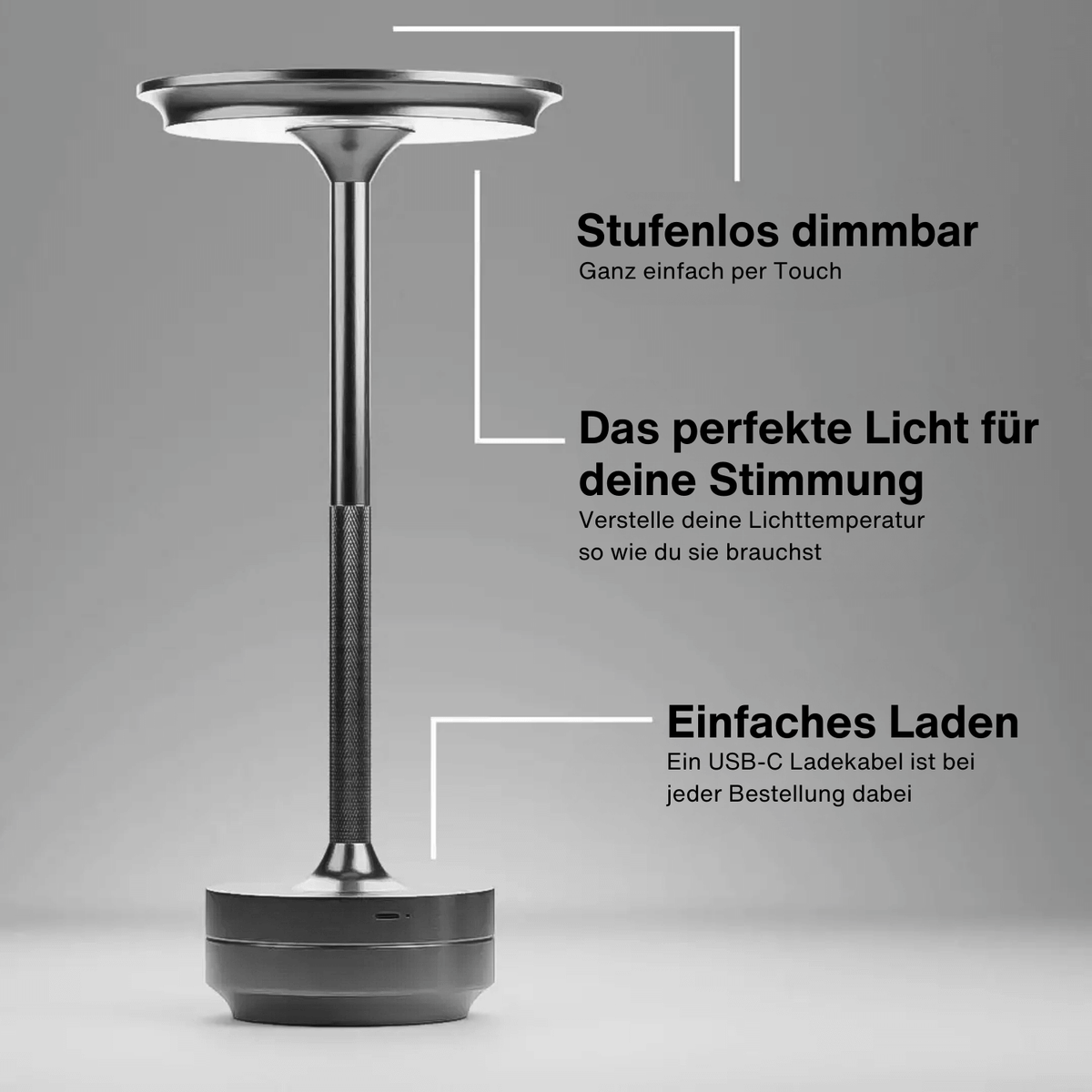 Jorvella Minimalistisch Aluminium Akku-Tischleuchte