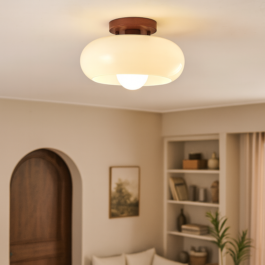 Bauhaus Deckenleuchte Creme Glas modern Wohnzimmer