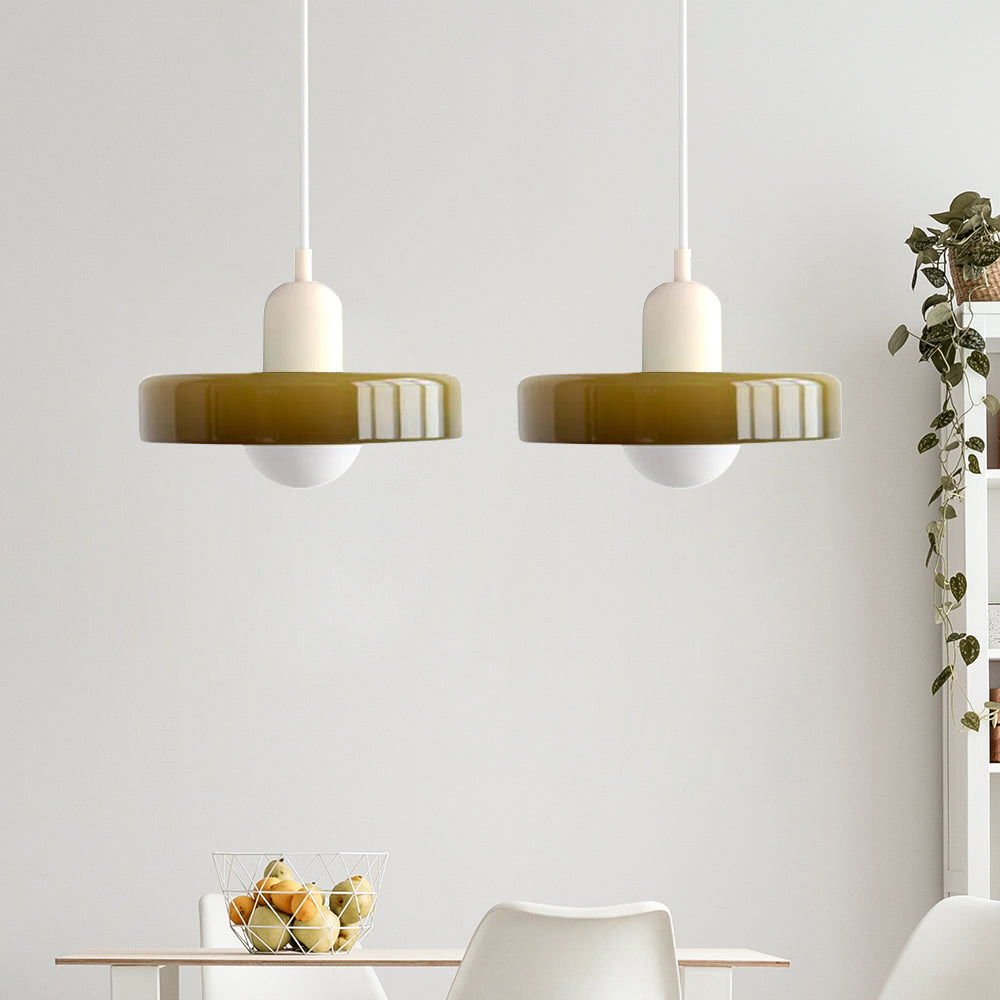 Bauhaus Hängeleuchte aus Buntglas