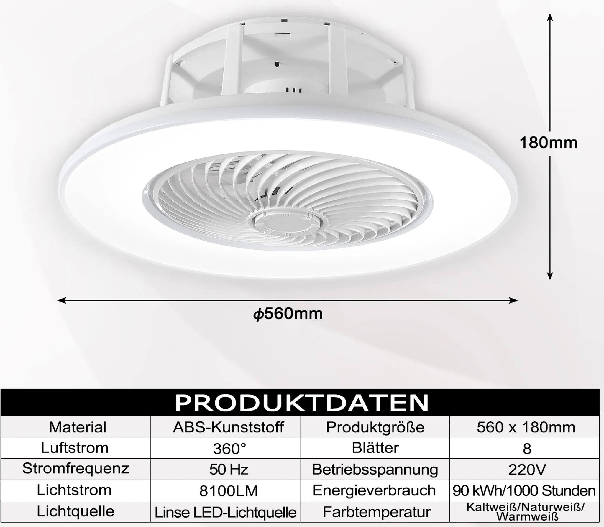 Moderne dimmbare LED-Deckenventilatorleuchte