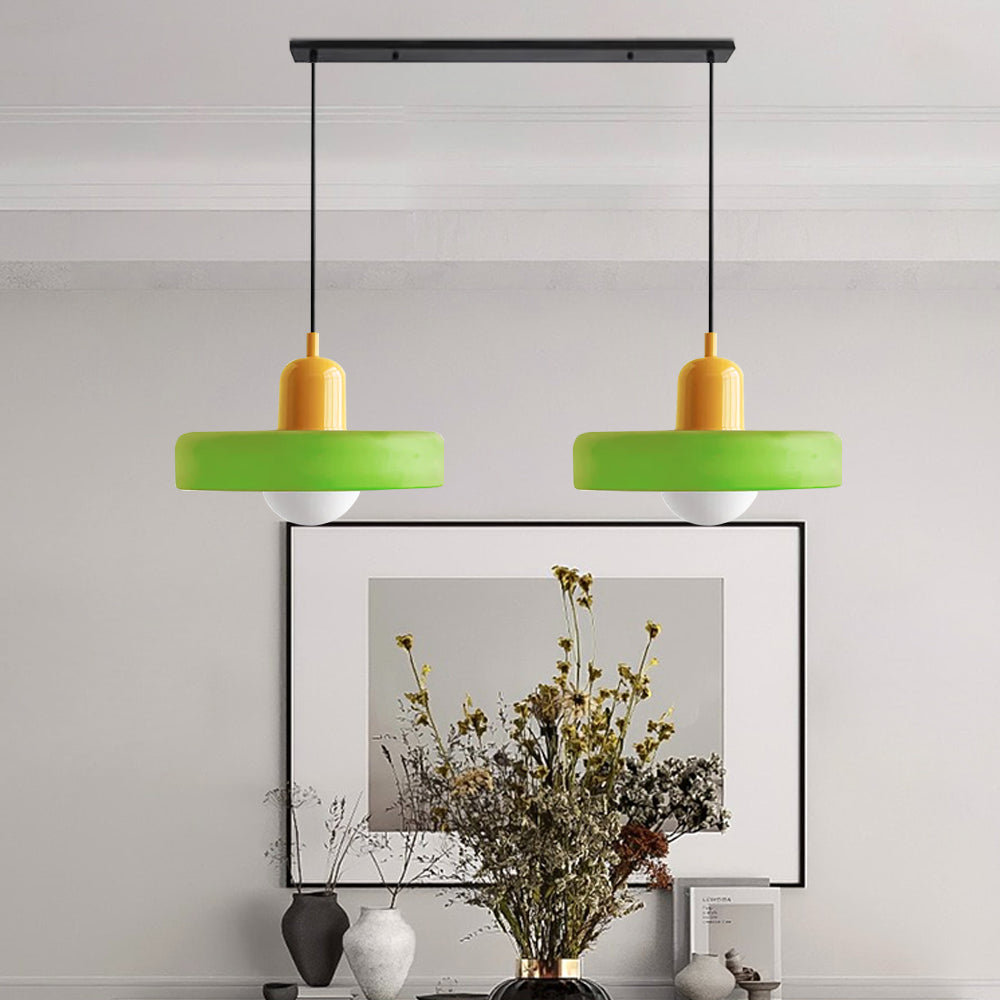 Bauhaus Hängeleuchte aus Buntglas