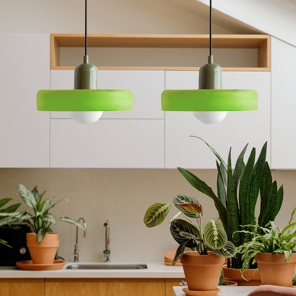Bauhaus Hängeleuchte aus Buntglas