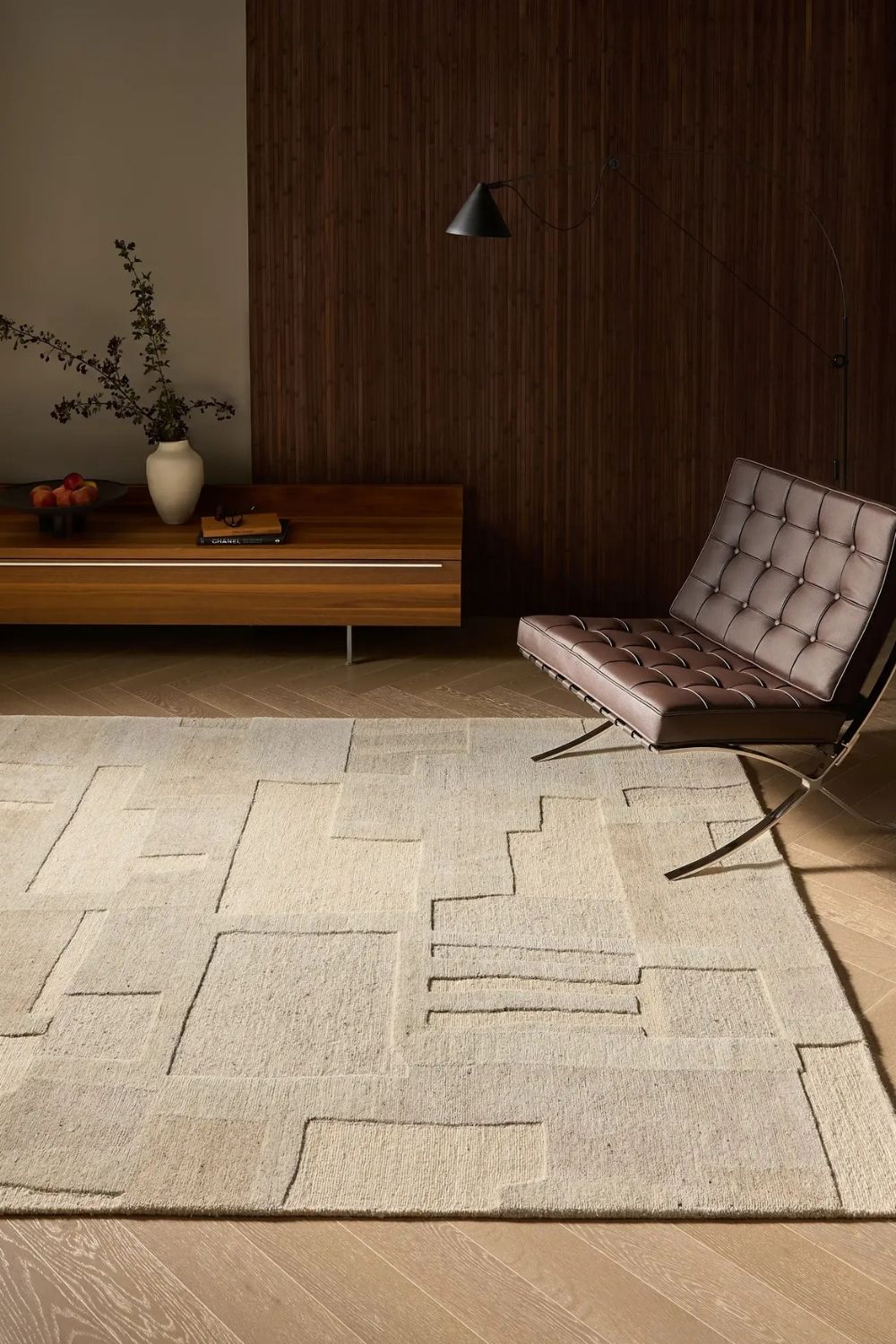 Beiger Wollteppich handgeknüpft modern hochwertiger Wohnzimmer Teppich