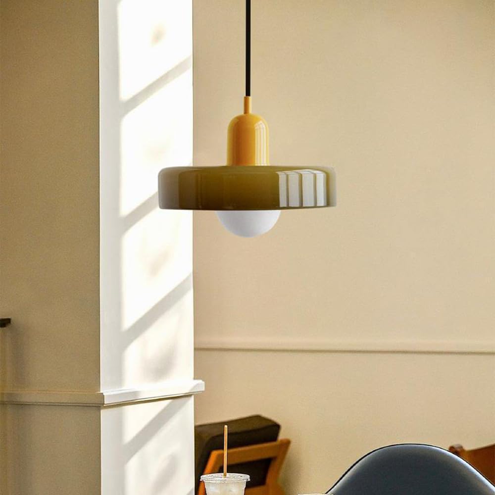 Bauhaus Hängeleuchte aus Buntglas