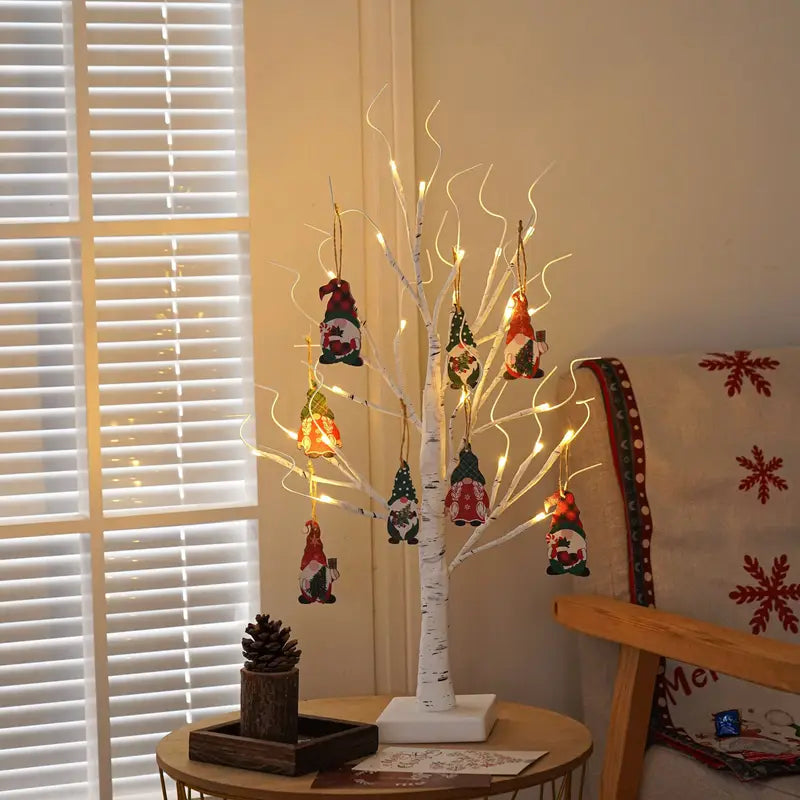 60cm Birkenbaum Weihnachtsdeko mit Gnom Figuren für Weihnachten & Festtagsfeiern