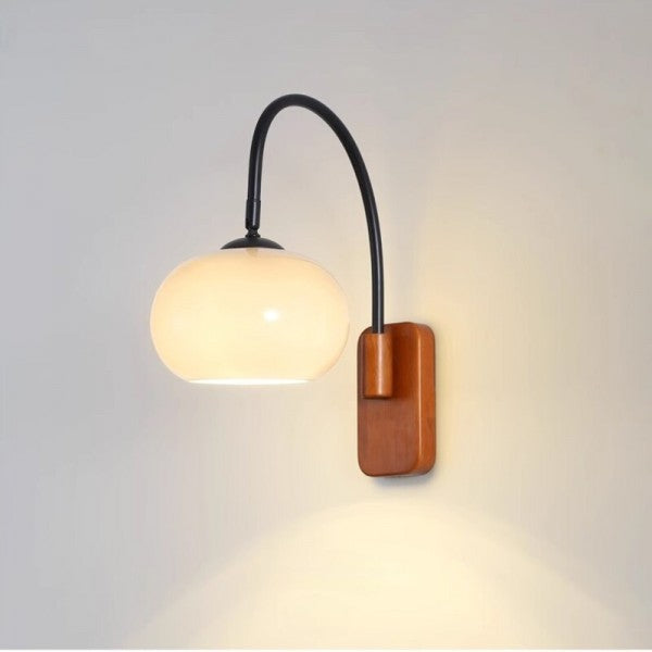 Orbite Wandlamp in Kaki Glas met Houten Accent