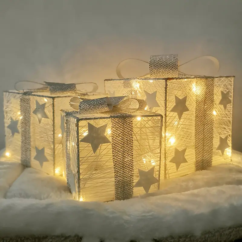 3er Set LED Weihnachtsgeschenkboxen für Weihnachten & Deko