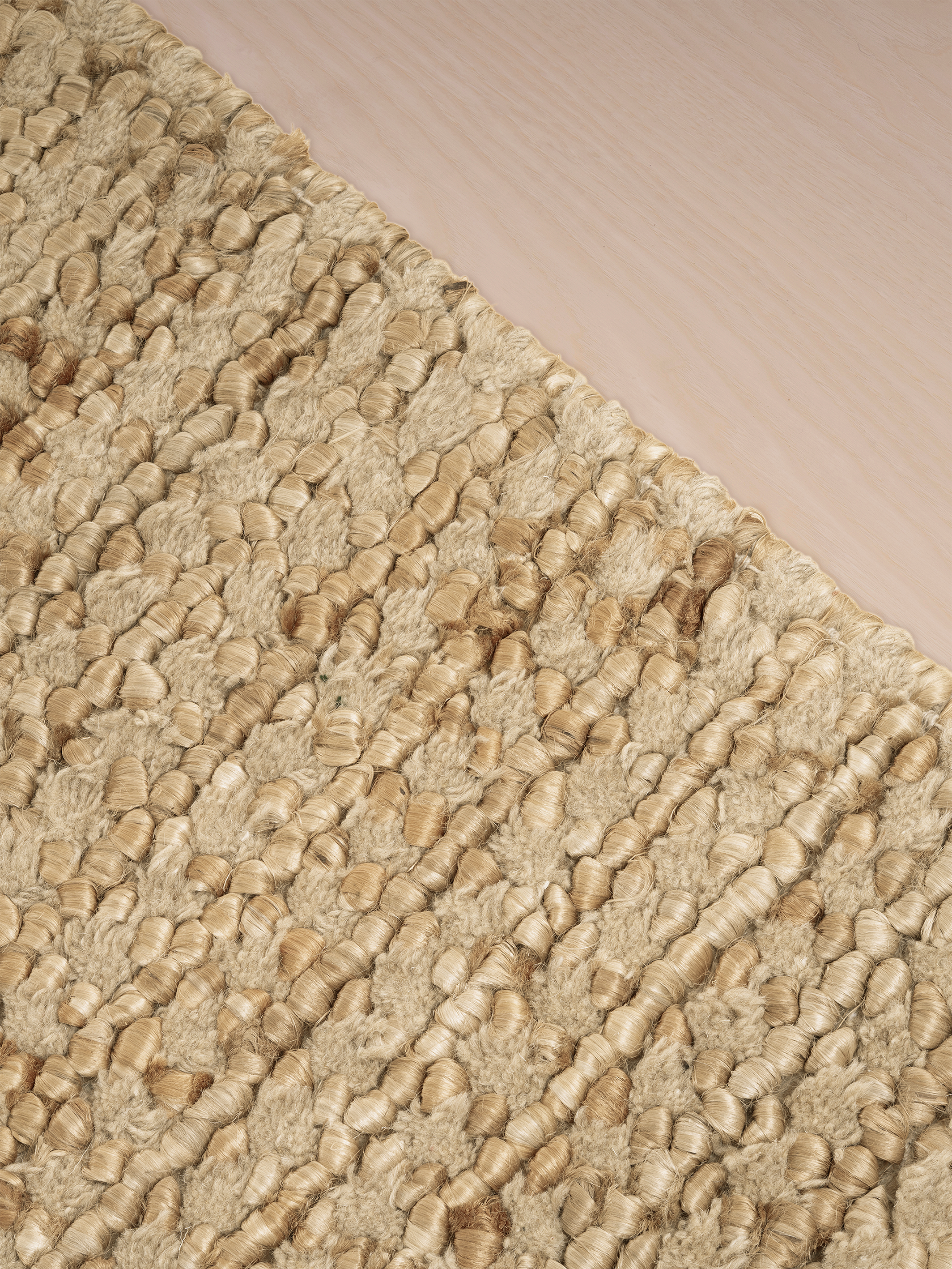 Teppich Wohnzimmer 200x300 in Braun aus Wolle Jute Baumwolle als moderner flachgewebter Naturteppich für stilvolle Wohnräume