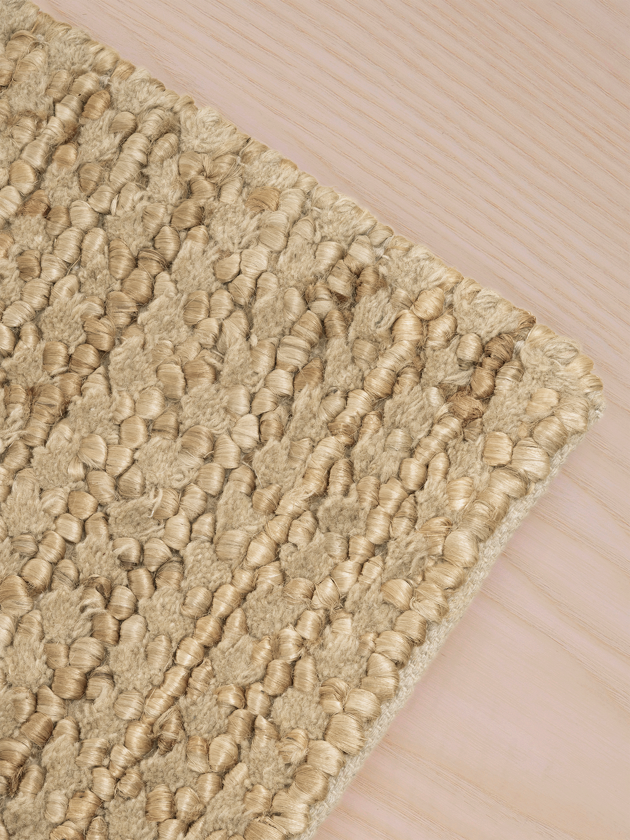 Teppich Wohnzimmer 200x300 in Braun aus Wolle Jute Baumwolle als moderner flachgewebter Naturteppich für stilvolle Wohnräume