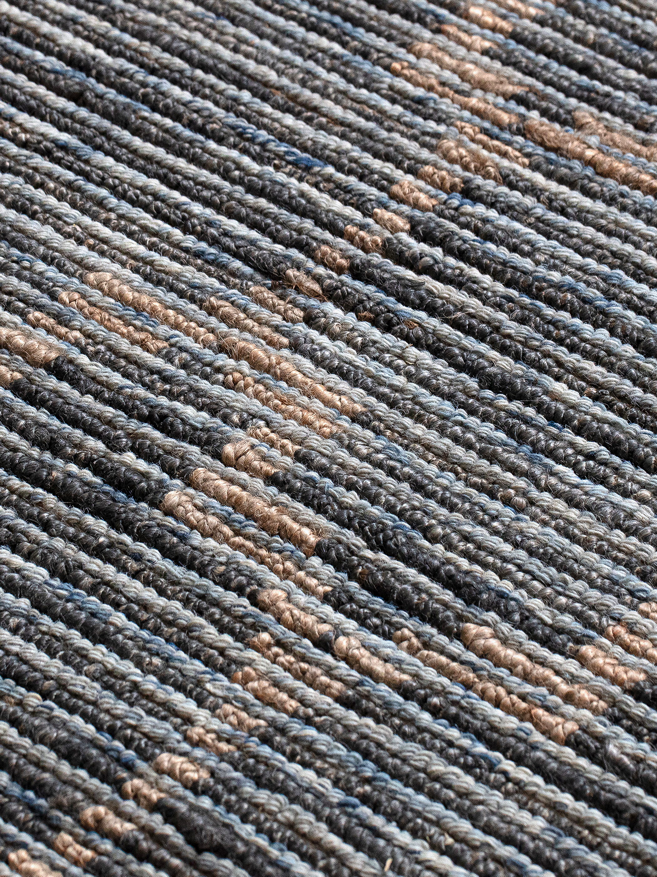 Teppich Wohnzimmer 200x300 in Blau aus Wolle Jute Baumwolle mit geometrischem Muster als moderner handgewebter Naturteppich