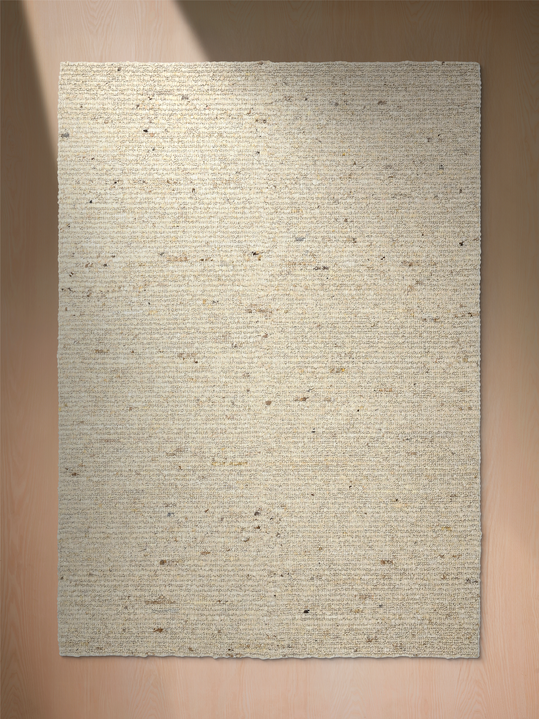 Teppich Wohnzimmer 200x300 in Beige aus Wolle Baumwolle mit flacher Struktur für modernes gemütliches Wohnambiente