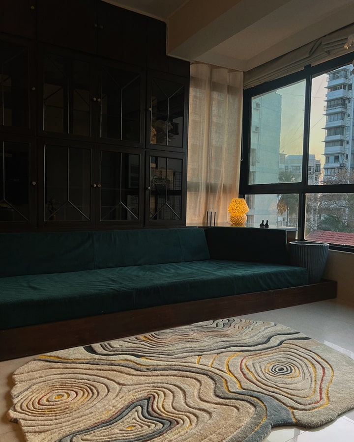 Teppich Wohnzimmer 200x300 aus Wolle in Beige, moderner flauschiger Hochflorteppich für stilvolle Wohnräume