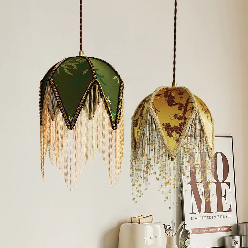 Vintage Stoff Pendelleuchte