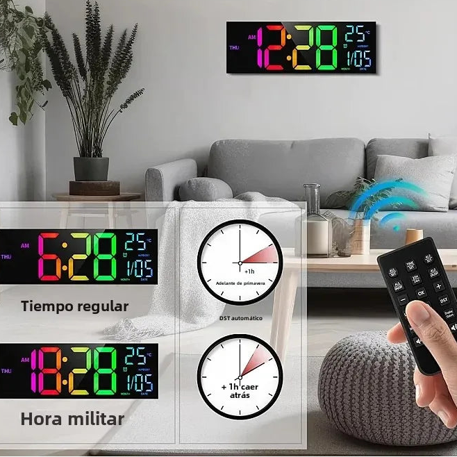 Digitale LED-Wanduhr mit RGB-Stimmungsbeleuchtung