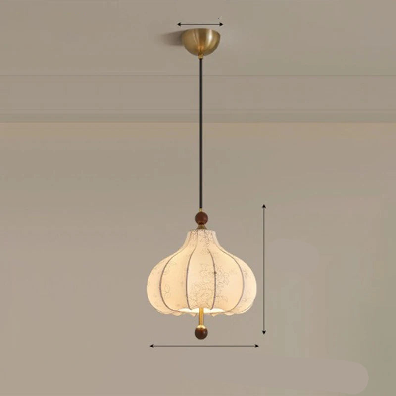 Französisch Vintage Stoff Pendelleuchte