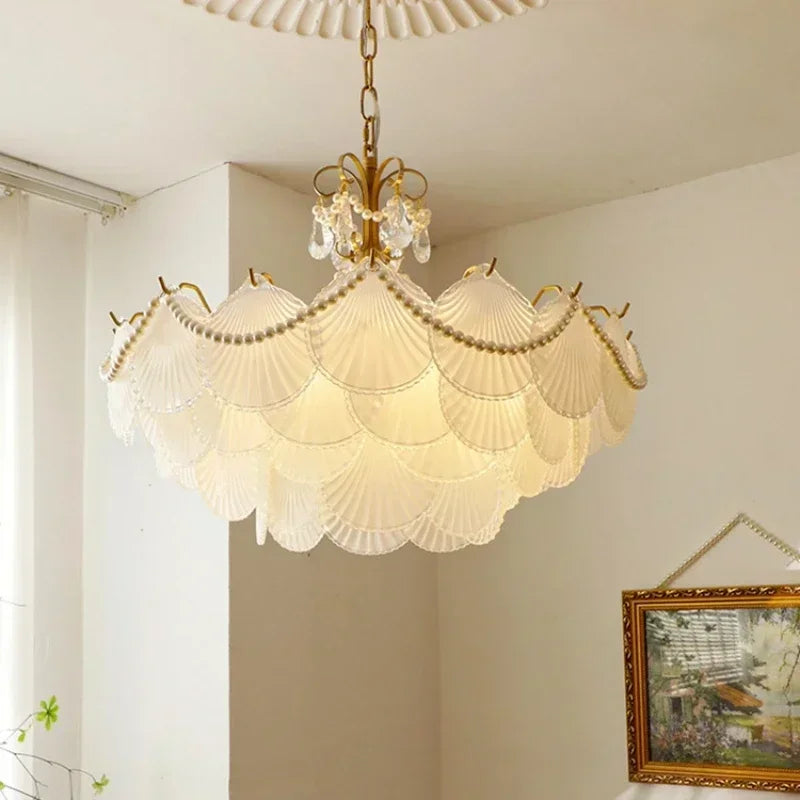 Muschelglas LED Kronleuchter