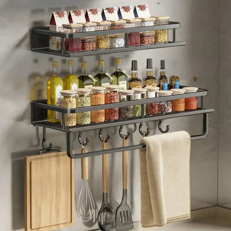 Küchen-Organizer Regal mit Haken – Modernes Design in Schwarz-Aster Selection