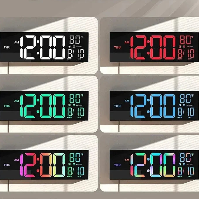Digitale LED-Wanduhr mit RGB-Stimmungsbeleuchtung