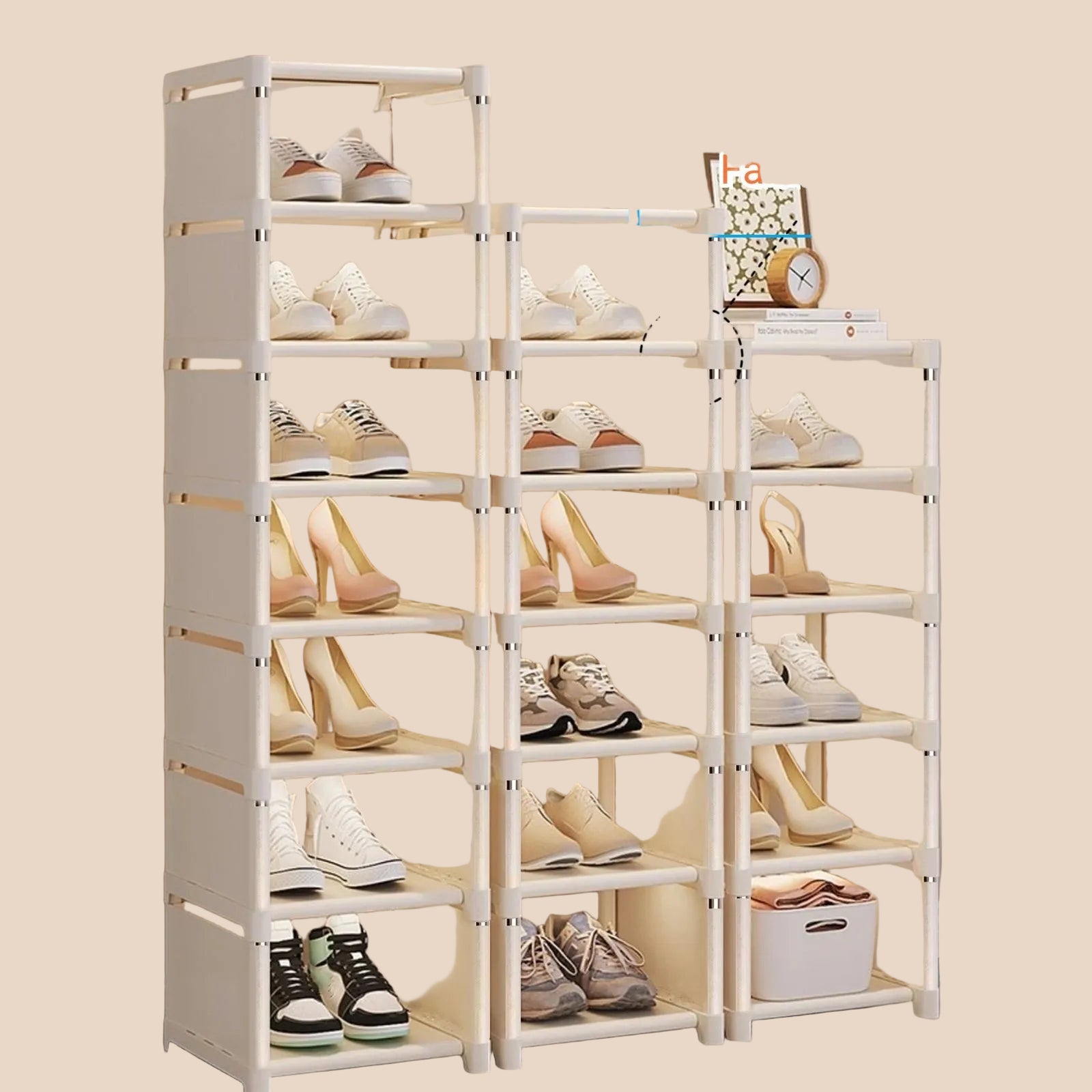 Schuhregal aus 6/8-lagigem Metallrahmen und Stoff