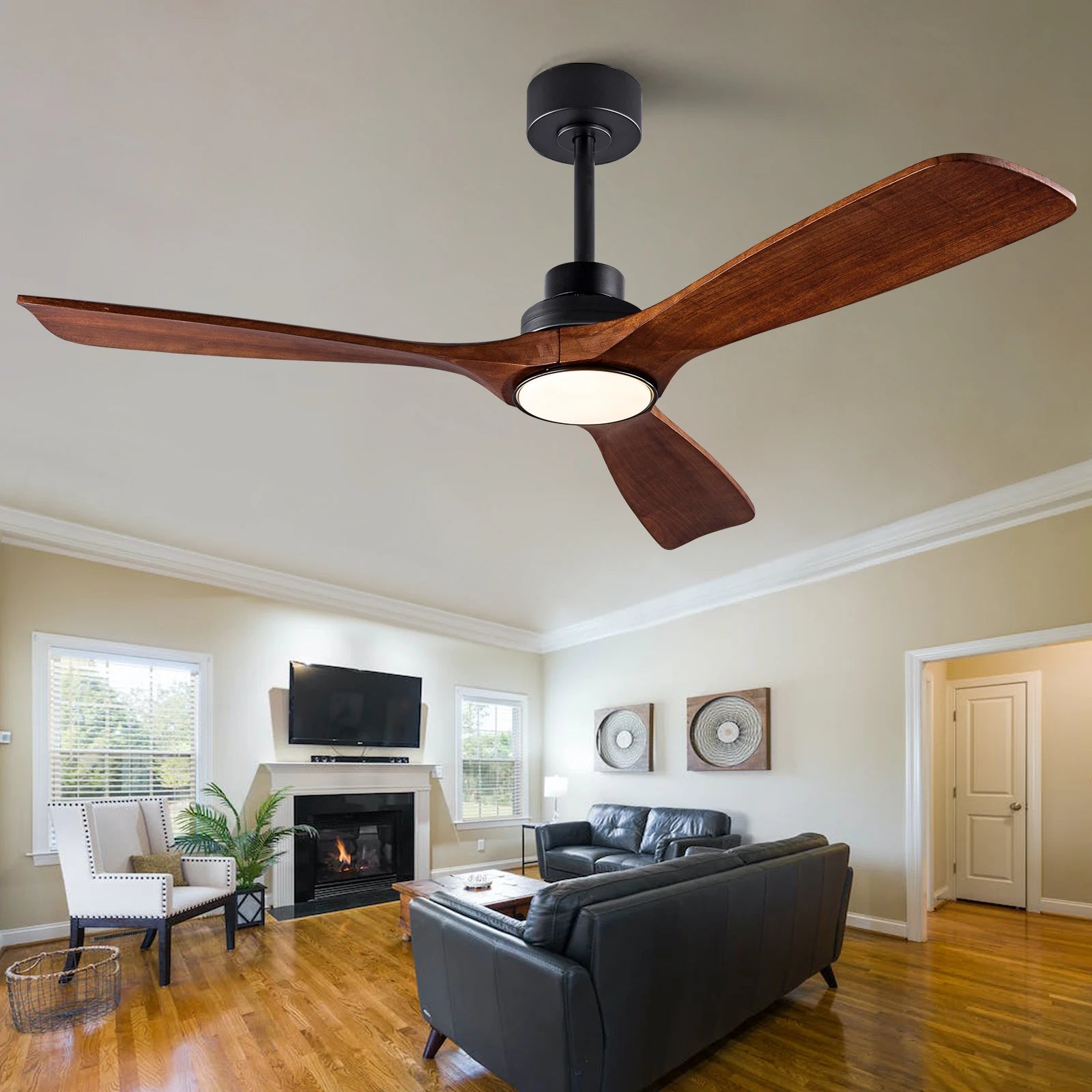 LED-Deckenventilator aus Holz