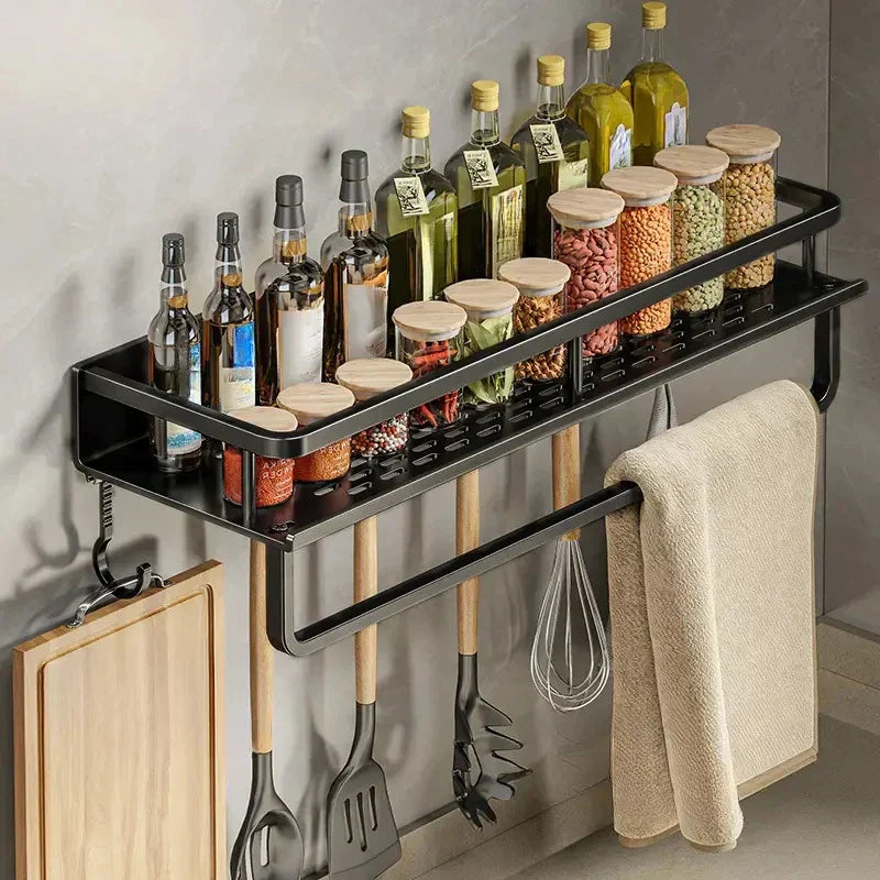 Küchen-Organizer Regal mit Haken – Modernes Design in Schwarz-Aster Selection