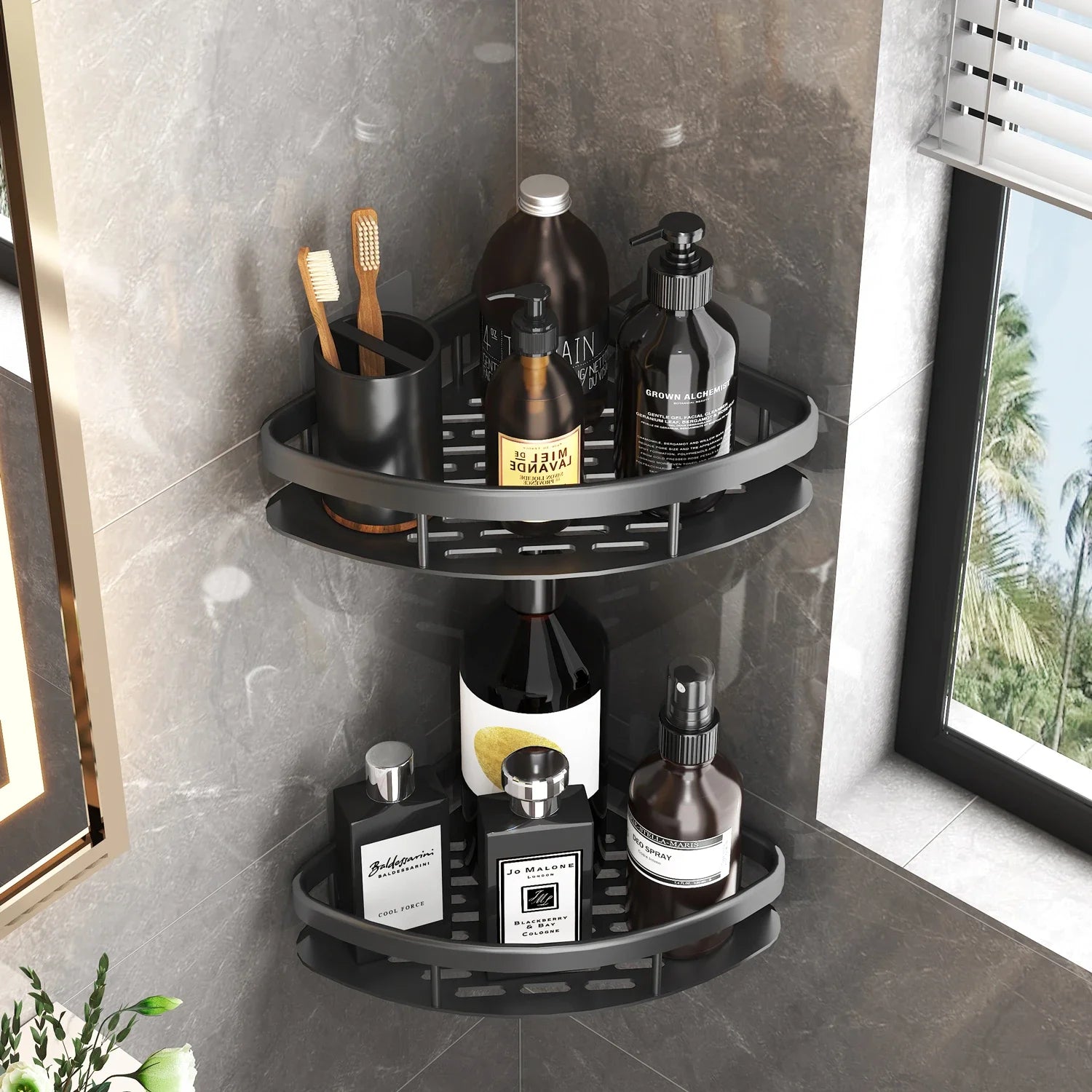 Eckmontierter Badezimmer-Organizer aus Aluminium