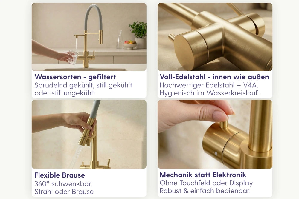 Auvrina Moderne Edelstahl Satin-Gold Sprudelwasserhahn