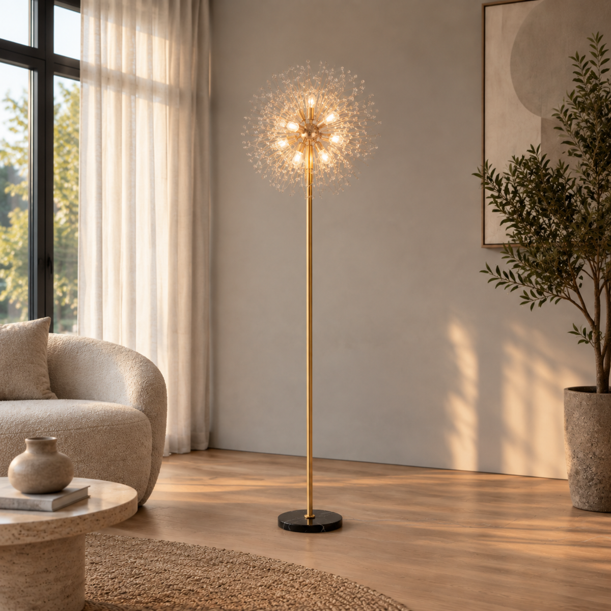 Ivoria Art Déco Kristall Stehleuchte für Wohnzimmer