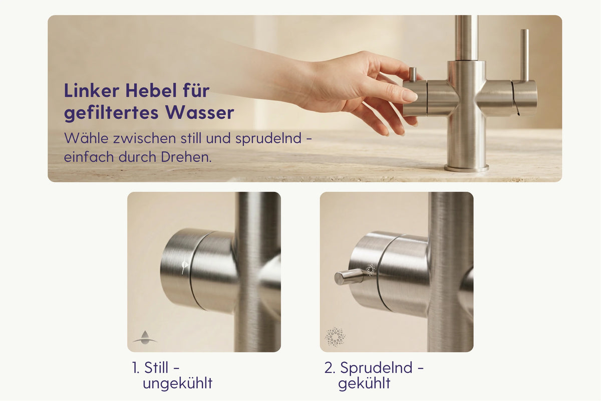 Brisvola Minimalistische Edelstahl gebürstet Sprudelwasserhahn