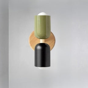 Doppelkopf Wandlampe Holz